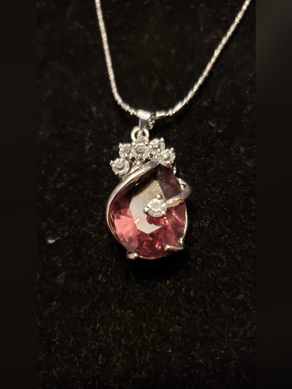 NEW AMETHYST (Created) STERLING SILVER PENDANT AND STAMPED 925 CHAIN NECKLACE